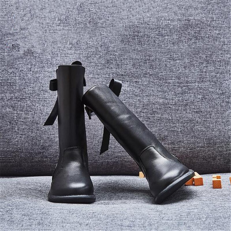 Herfst/Winter Zwarte Hoge Laarzen Meisjes Prinses Korte Pluche Warme Schoenen Kinderen Student Baby Peuter Knight Laarzen Kids 02