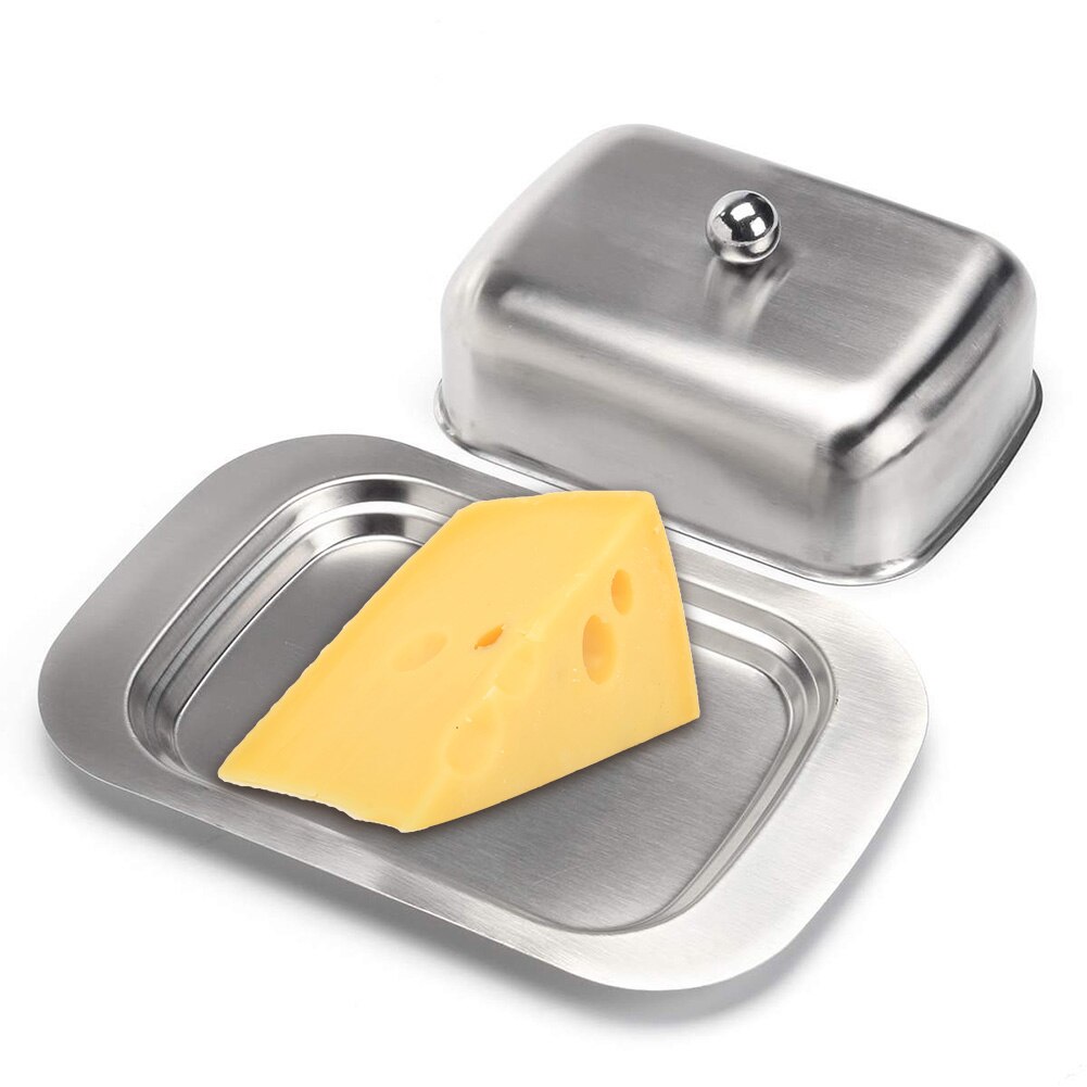 Stainless Steel Butter Dish Box Fruits Dessert Cheese Storage Tray with Lid LBShipping