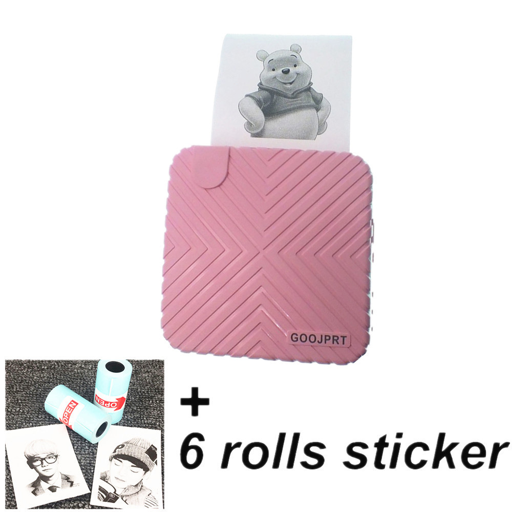 Peripage 58mm mini lomme trådløs printer bluetooth fotoprinter 4.0 til android ios mobiltelefon: Pink 6 klistermærke