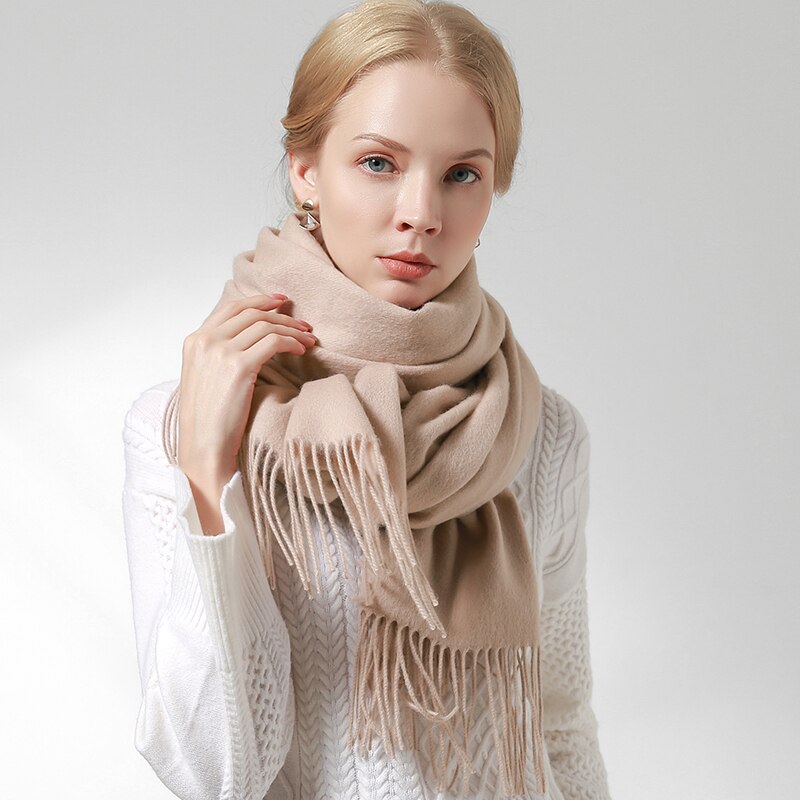 Ryssland ull halsduk kvinnor tjockare varma echarpe wraps damer foulard femme vinter solid kamel merino fina ull halsdukar