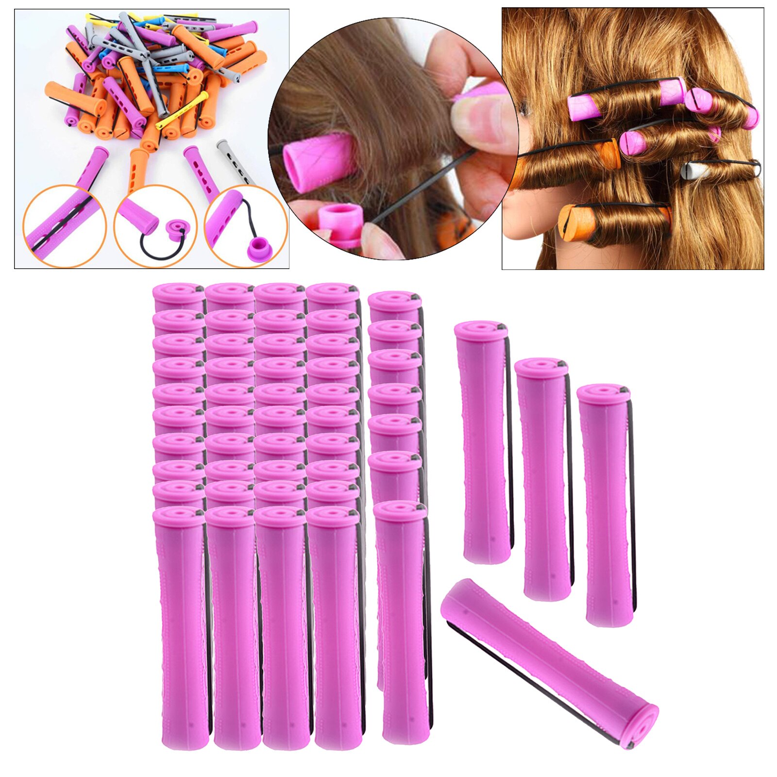 Perm Rods Hair Rollers Straight Heatless with Rubber Band Non-Slip Elastic Curly Wavy Rod for Kit Curly Wavy Rod No Heat: 50pcs