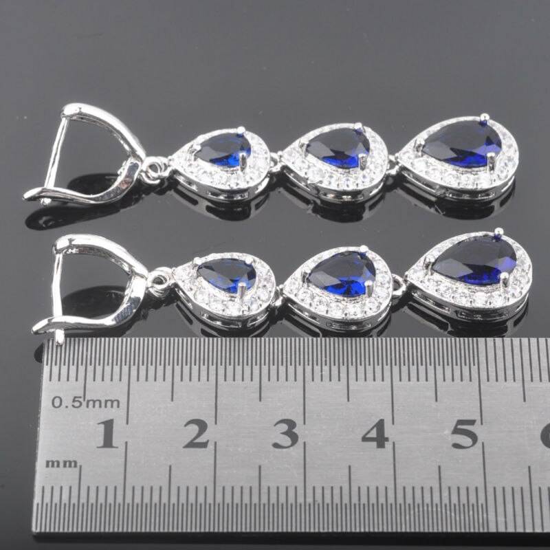 Zilverkleurige blauwe zirkonia water voor dames sieraden sets armband ketting hanger oorbellen ring  qs0180