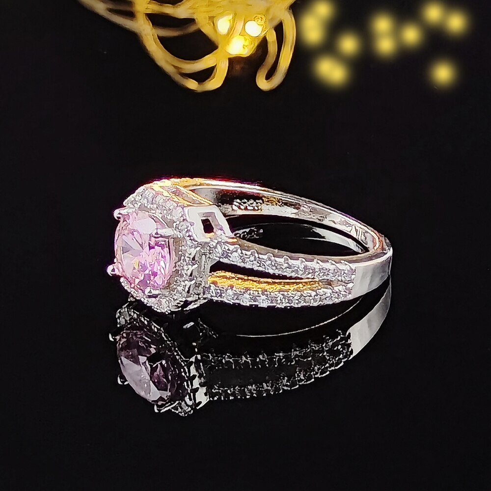 2 stk pakke sølvfarvet brudepude skåret zirkon smykkesæt forlovelsesring øreringe til kvinder  j4946- pink