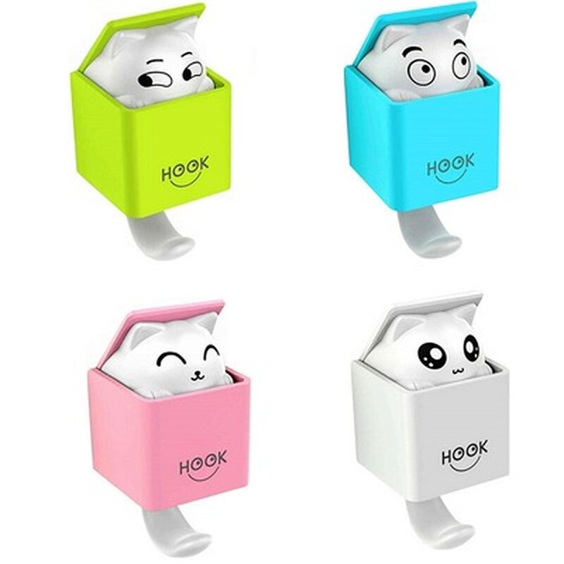 Creatieve Leuke Verborgen Kat Muur Opknoping Haak Voor Kleding Hoed Sjaal Sleutel Fun Zelfklevende Dieren Paw Hanger Rack Muur decoratie