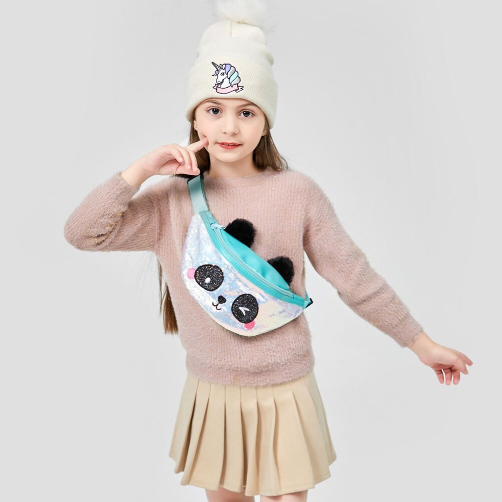 Cute Cartoons Female Waist Bag Kids Fanny Pack Sequined Women Belt Bag Christmas Travel Chest Bag