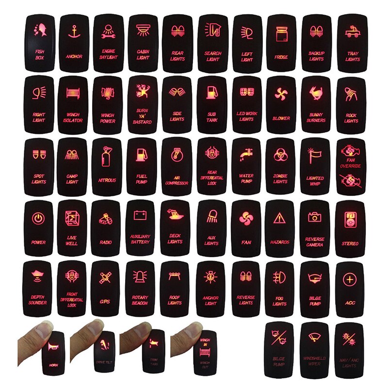 Red Led Car Boat Dashboard Light Momentary Rocker Toggle Switch Windshield Washer Wiper 4P (ON) OFF ON DPDT 12V 20A