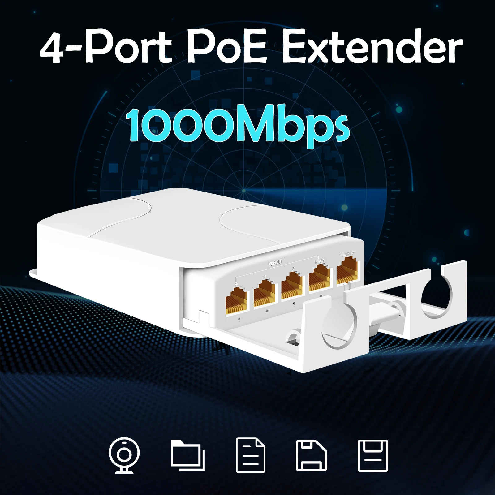 Estensore POE a 5 porte Ripetitore a 4 porte 100/1000Mbps Switch di rete impermeabile IP55 esterno VLAN 44-57V per telecamera POE Wierless AP