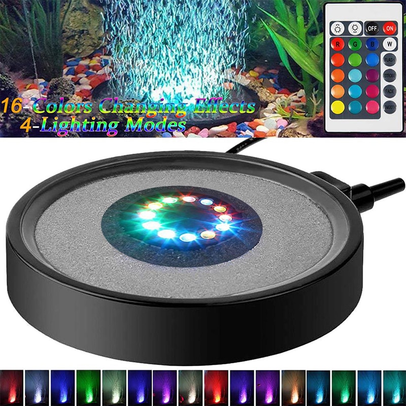 Led akvarium boble lys fjernbetjening akvarium gas sten skive lys med 16 farve skiftende 4 lys eu/us/dk/au stik