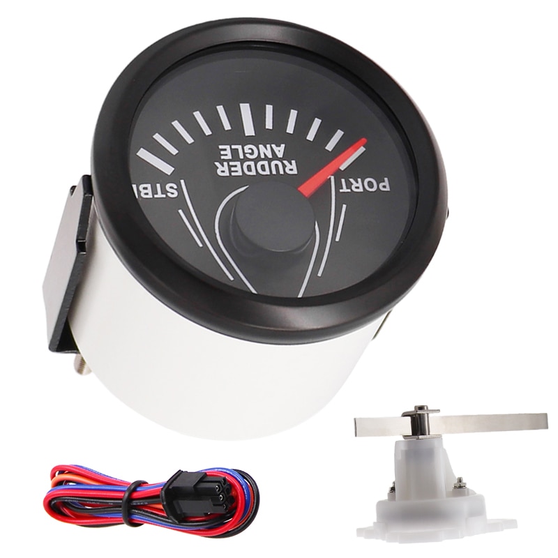 52 mm Black Boat Rudder Angle Indicator Gauge and Sender for Yacht Marine Autopilot Rudder Position Indicator with Red Backlight
