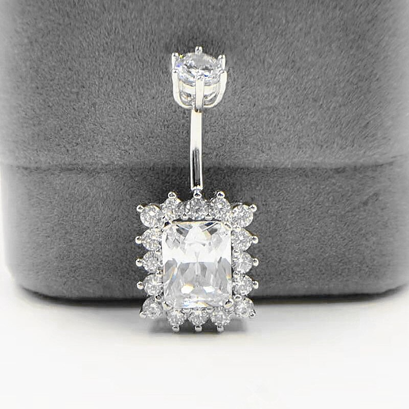 925 Sterling Zilveren Buik Ringen Vierkante Cz Navel Ringen Navel Piercing Lichaam Sieraden