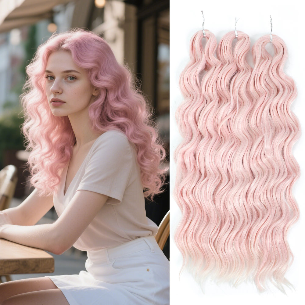 24" ANNA Water Wave Braiding Hair Extensions Synthetic Loose Deep Wave Curly Braid Hair Ombre Brown Rainbow Twist Crochet Hair