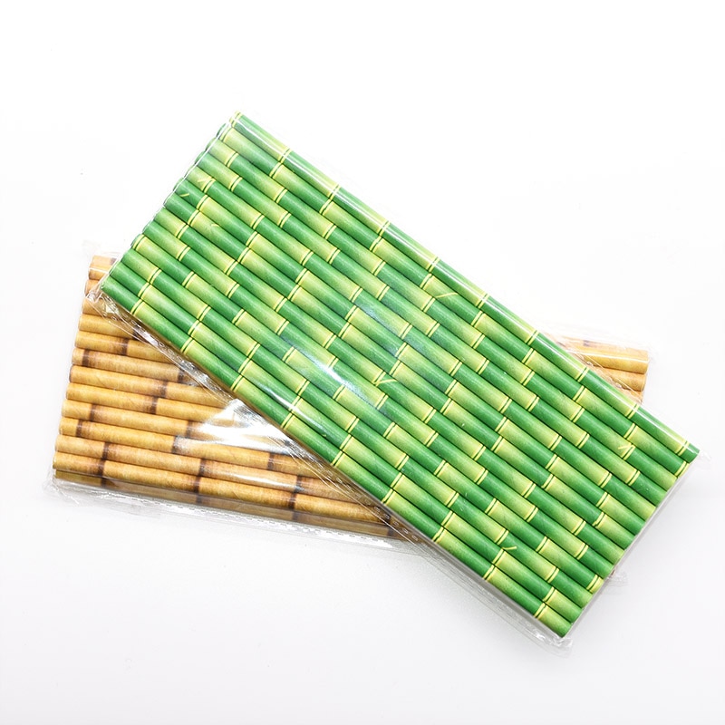 25 stk/sæt papirsugerør gul grøn bambus mønster bryllup fødselsdagsfest tilbehør drikkesugerør bar tilbehør