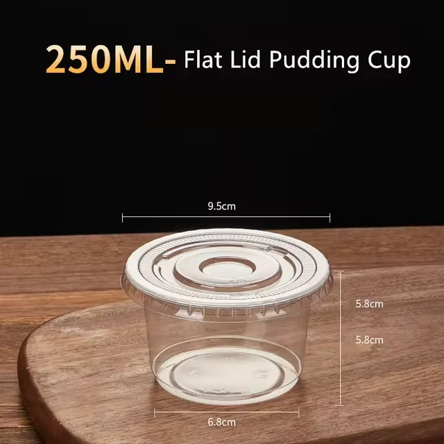 Engangssalatkopper 250ML - Gennemsigtig Plast Dessertkopper Skåle Beholder med Dome/Flad Låg: Brun / 50 stk