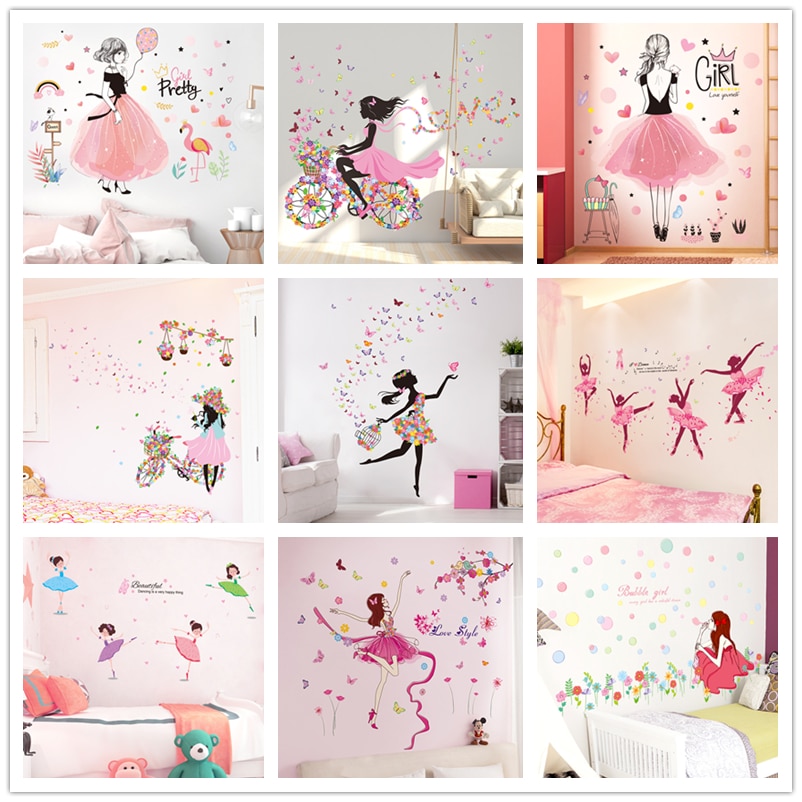 Fairy Meisje Muurstickers Diy Vlinders Bloemen Muur Sticker Voor Kinderkamer Baby Slaapkamer Nursery Woondecoratie