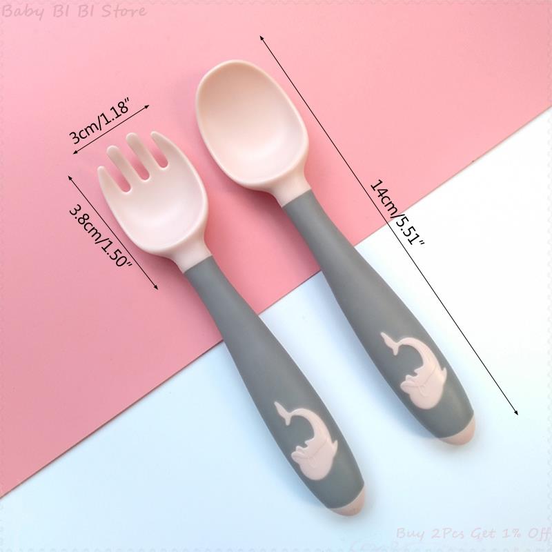 1 Set Baby Children Spoon Fork Set Soft Bendable Scoop Fork Kit Tableware Toddler Cartoon Training Feeding Cutlery