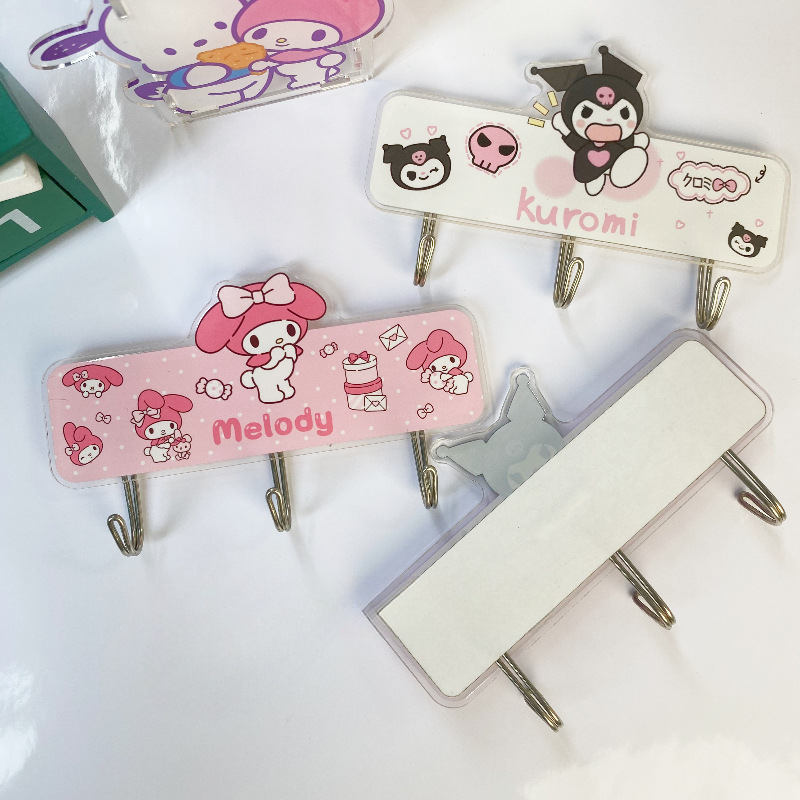 Sanrio Wall Hook Organizer Decorative Hello Kitty Kuromi Melody Cinnamoroll Acrylic Adhesive Wall Hooks Hangers Keys