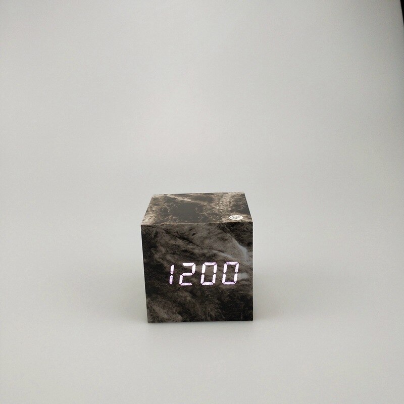 Marble Pattern Digital Wooden LED Alarm Clock Wood Retro Glow Clock Desktop Table Decor Voice Control Snooze Function Desk Tools