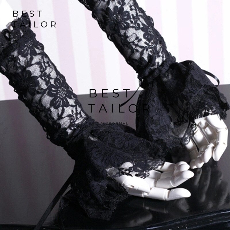 Black White Lace Wedding Gloves Steampunk Lolita Accessoire Retro Mariage Agaric Horn Gotic Cuffs Gant Femme Bridal Accessories