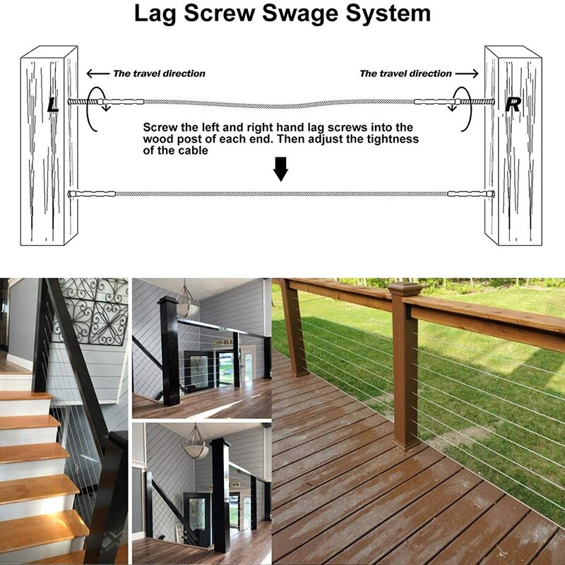 Paquet de 12 tire-fond de filetage gauche/droite pour poteau en bois de 1/8 pouces Kit de rampe de câble escalier pont poteau bricolage balustre