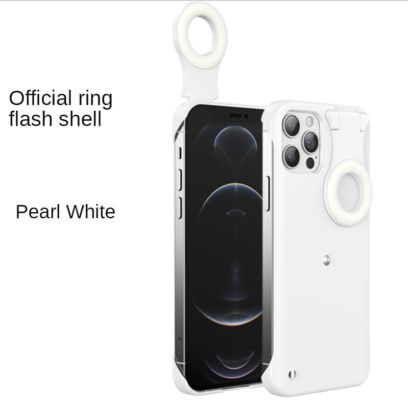 For Apple iPhone 12 Ring Light Case With Flash Light For Beauty Photos For iPhone 12 pro max LED Selfie Fill Light Phone Case: White