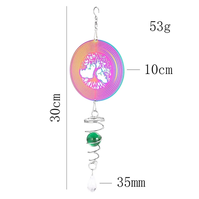 Stabilisateur de vent de couleur dégradée, boule d'observation, queue en spirale, arbre de vie, carillons éoliens, pendentif, décor suspendu de jardin: BLEU CIEL