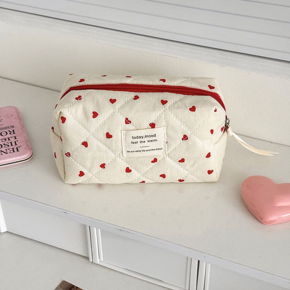 Ins Heart Women Quilting Makeup Bag Large Capacity Toiletry Cosmetic Storage Pouch Handbag Ladies Zipper Makeup Bag: Pink