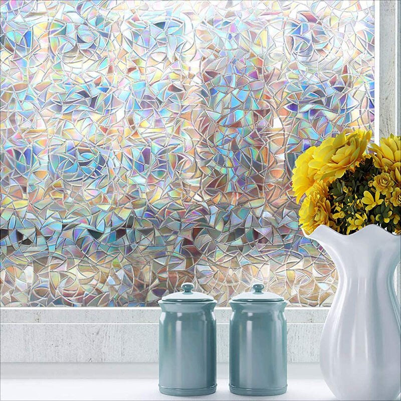 3D no adhesivo ventana película efecto arcoiris pegatina de privacidad etiqueta engomada de cristal de ventana decorativa películas para puerta de vidrio de oficina