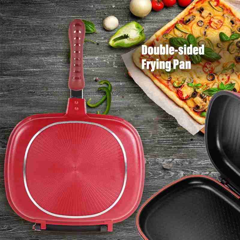 1Pc Double Sided Grill Frying Pan Square Shape Non-Stick Pan Baking Steak Frying Pan32Cm Kitchen Cooking Tool