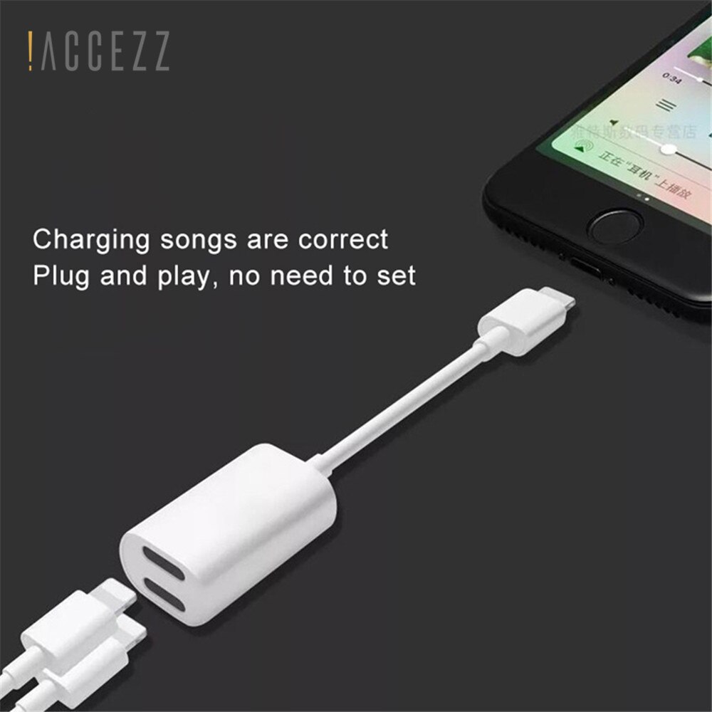 ! ACCEZZ dla jabłko ładowanie adaptera audio dla iPhone X 7 8 plus XS XR IOS 11 rozdzielacz ładowanie słuchawki 2 w 1 konwerter kabla Aux
