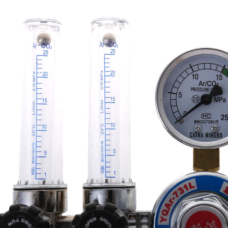 CO2 argon regulator OOTDTY - Dobbelt Rør argon regulator gass Trykkventil Flowmåler 0-25MPa