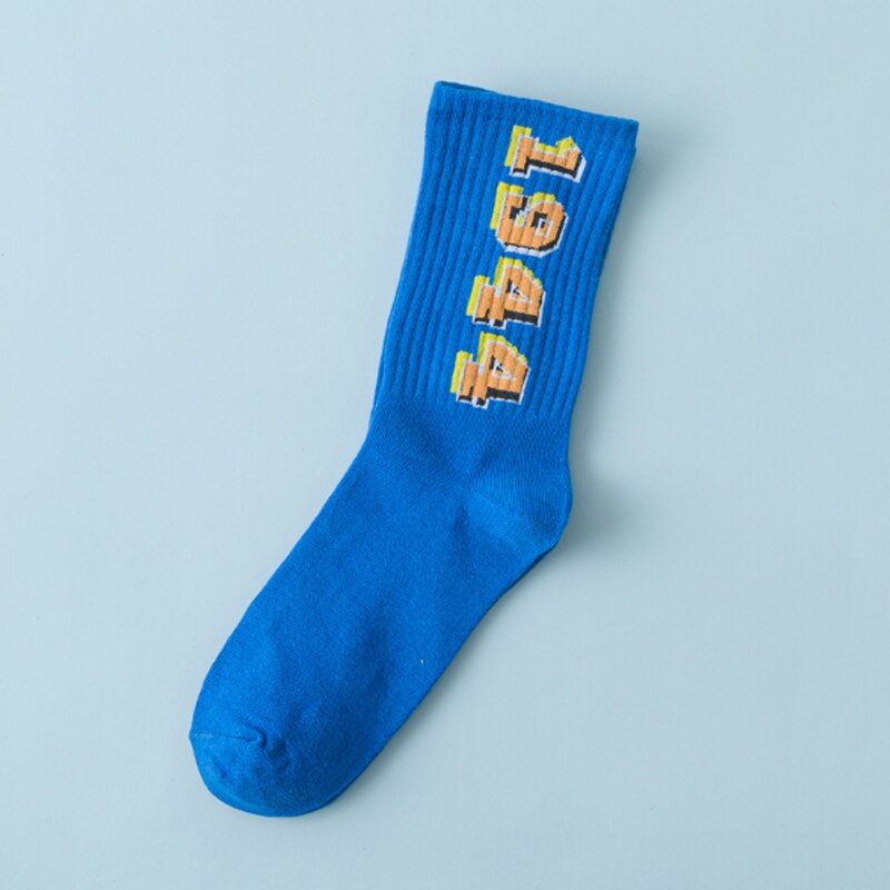 Men and Women Socks Street hip-hop autumn and winter Crew Socks Alphabet College Wind Socks: Blue