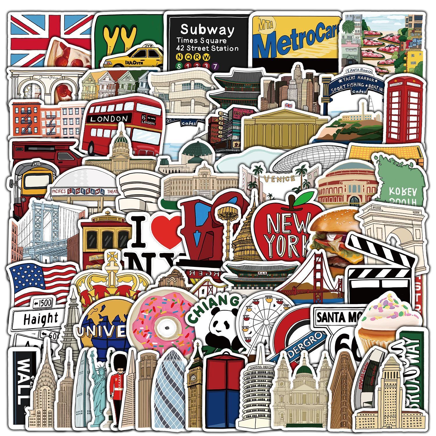 50/100PCS Mix Wereldberoemde gebouwen Reizen Stad Stickers Landmark Landschap Decals DIY Telefoon Bagage Laptop Skateboard Sticker: Chocolade Kleur