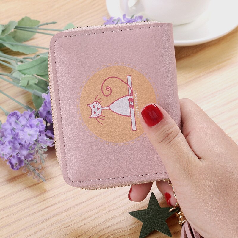 2020 gato impressão bolsa feminina curto zíper carteiras moeda saco bonito moda pequena senhora meninas estudantes carteira titular do cartão