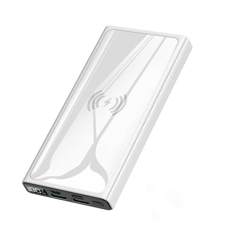 20000mah sem fio power bank 40w super rápido carregamento display digital bateria externa embutido cabos com lanterna para o telefone: white