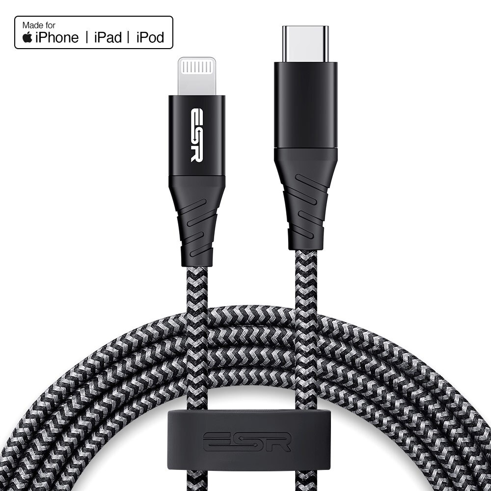 ESR USB C a fulmine MFi Certificato PD Veloce di Ricarica 1M 2M Tipo C Cavo del Caricatore di Dati per iPad iPhone 11 pro XR XS Max X più.: nero / 1M
