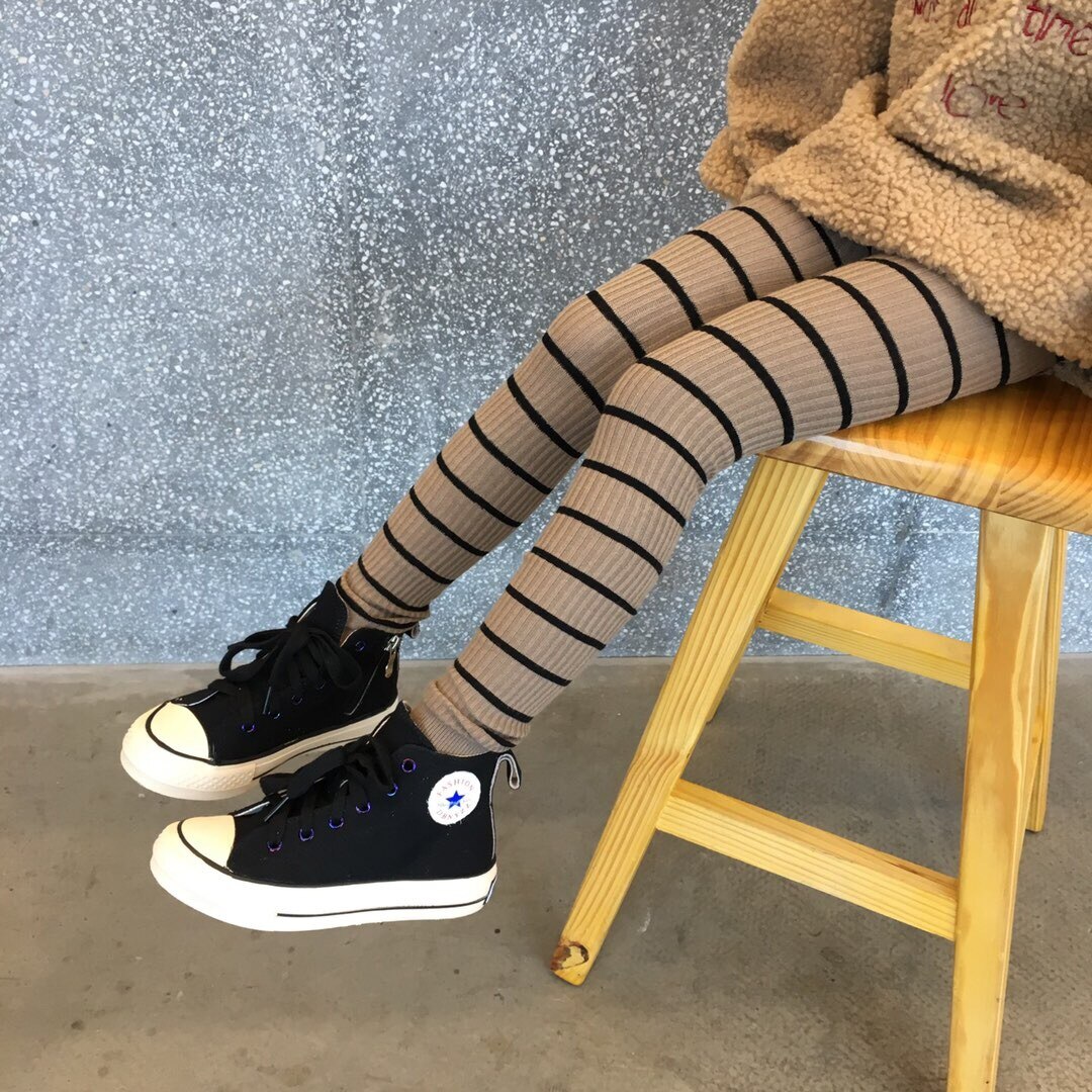 2-8 år höst barn flicka randiga leggings casual slim fit resår midja thigts barn ribbade leggings för flicka: B / 0 to 2 år