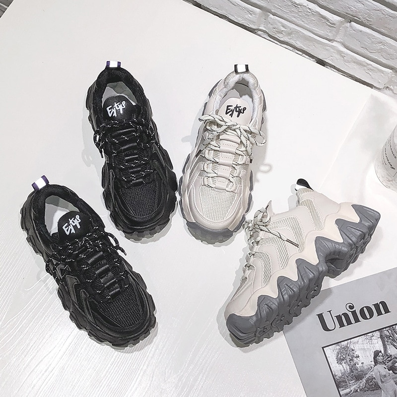 Chunky sneakers dam platta skor kvinna platå sneakers för dam skor trend casual sneaker tenis kvinna solid