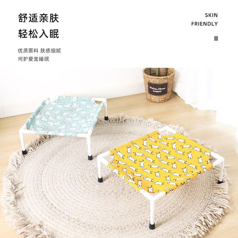 Wooden Elevated Summer Cat Bed House Pet House Pet Beds Wood Canvas dog Lounge Bed For Small Dogs Rabbit Puppy Durable Canvas