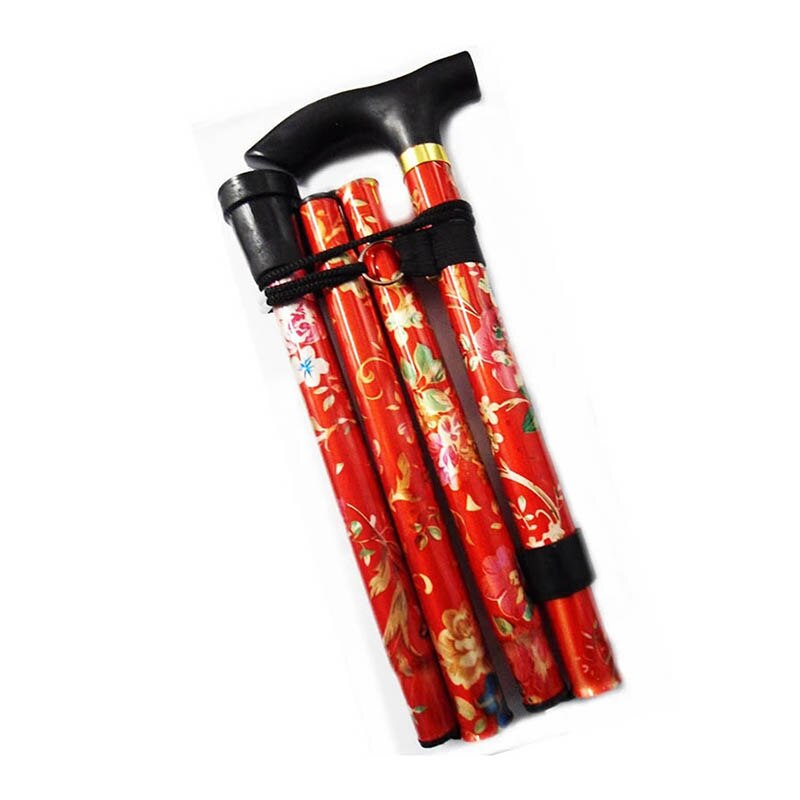 Lightweight Foldable Walking Sticks For Elderly Women Men Telescopic 93cm Adjustable Folding Floral Metal Cane Climbing Hiking: red