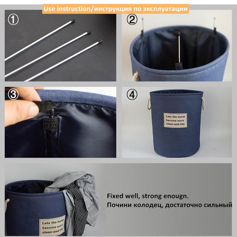 cotton linen large Round Collapsible Laundry Basket Dirty Clothes Organizer Toys Storage Box Bin Bucket Hamper With Handles