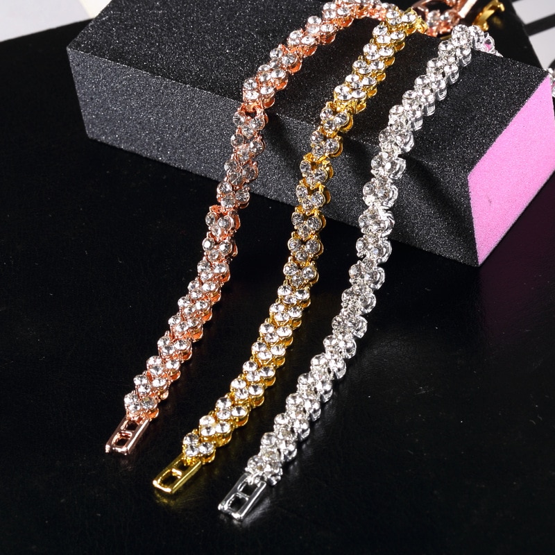 Enkele Rij Strass Armband Voor Vrouwelijke Charme Rome Kristal Armbanden Vrouwen Bruids Bruiloft Sieraden