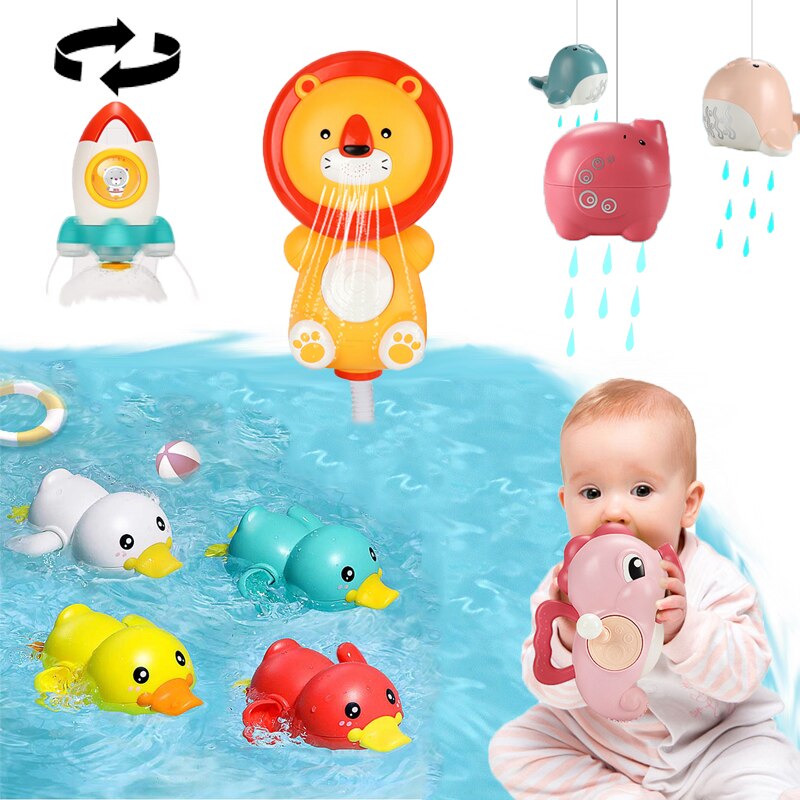 Baby Bath Toys Piscina Accessories Play With Water For Bathroom Duck Lion Rocket Seahorse Funny Water Game