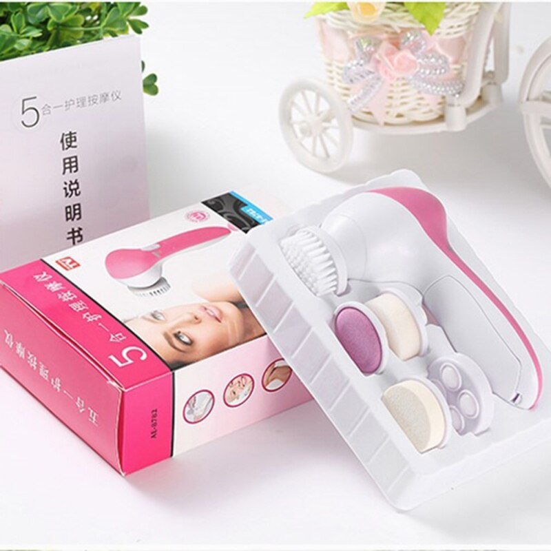 1 Set 5-in-1 Electric Wash Face Brush Facial Cleansing Device Pore Cleaner Body Cleaning Massage Mini Skin Beauty Massager