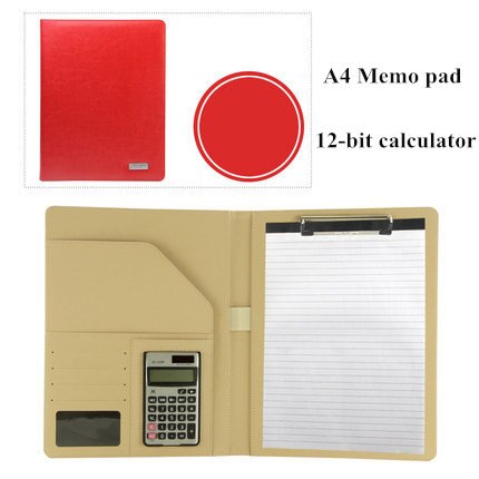A4 Manager File Folder with Calculator Memo Pad Conference Document Bag Business Organizer Briefcase School Office Stationery: C Red