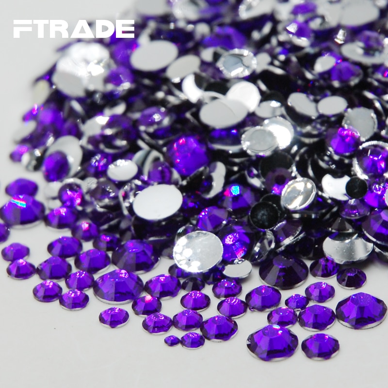 Violet Rhinestone Gemengde Maten Top Niet Hotfix Plaksteen Acryl Steentjes Voor Nail Art Decoratie Diy Nagel Mix Kralen