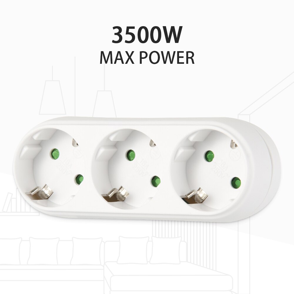 16a 110 ~ 250v europese conversiestekker 1 to 2 /1 to 3- weg stopcontactadapter eu standaard stroomadapter stopcontact reisstekkers