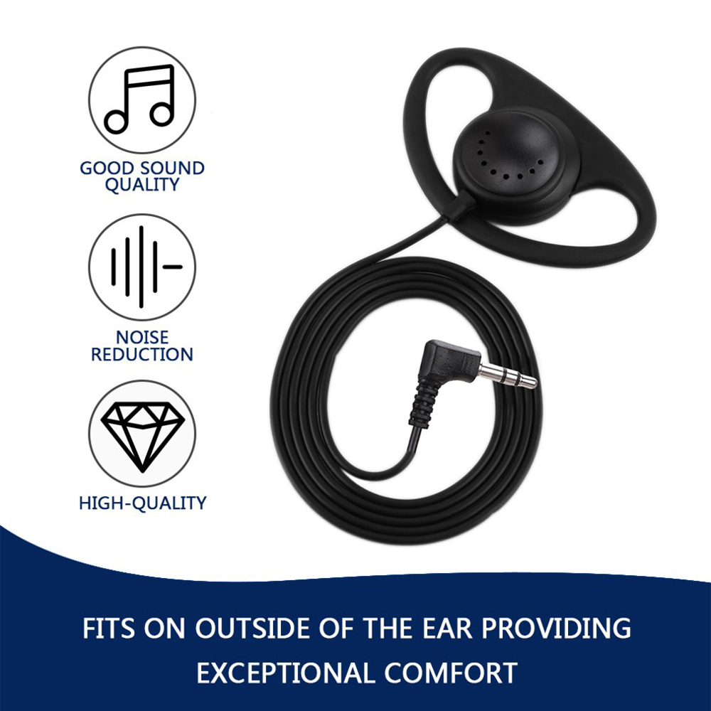 Fone de ouvido intra-auricular com fio, 3.5mm conectores em formato de d, gancho auricular macio, um lado sem microfone, para uso em celulares, laptops, seguranças, polícia e bares.
