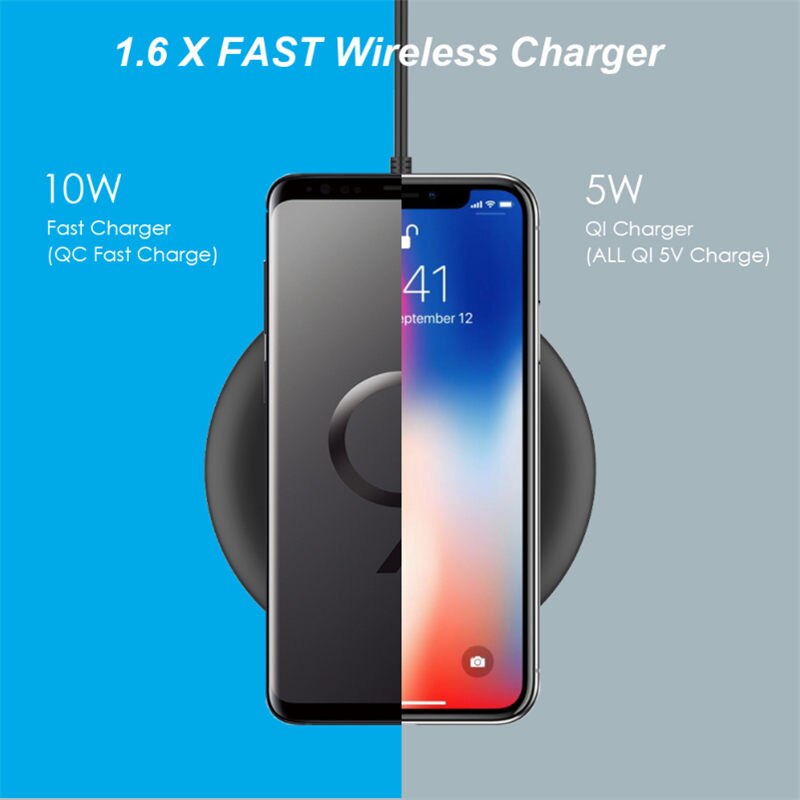 URVNS 10W cargador inalámbrico Qi de carga rápida Pad para iPhone 11 XS X 8 AirPods Galaxy S20 S10 S9 S8 Nota 10 9 8 Huawei P30