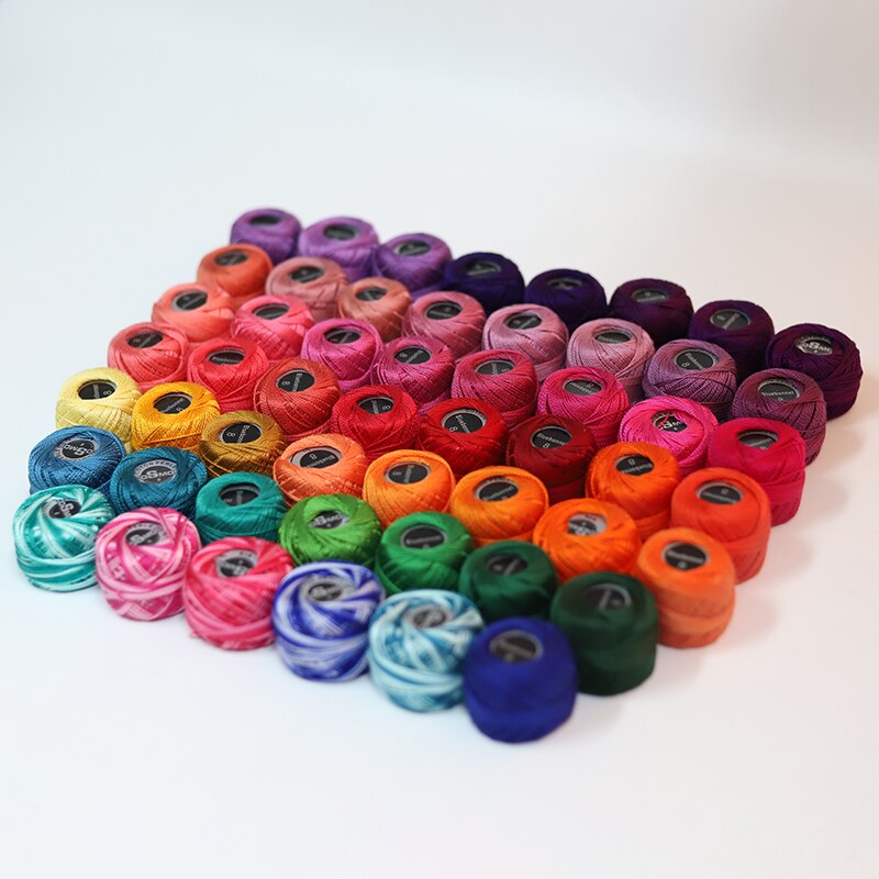 53 färger pärl bomull broderi tråd storlek 8 virkad nål 5 gram dubbel merceriserad 100%  egyptisk bomull 40 meter boll