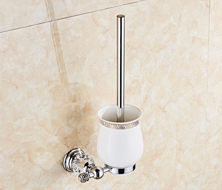 Badeværelse tilbehør krom krystal håndklæde ring toiletpapir holder kopholder håndklæde bar morgenkåbe sanitetsartikler suite: Toiletbørsteholder